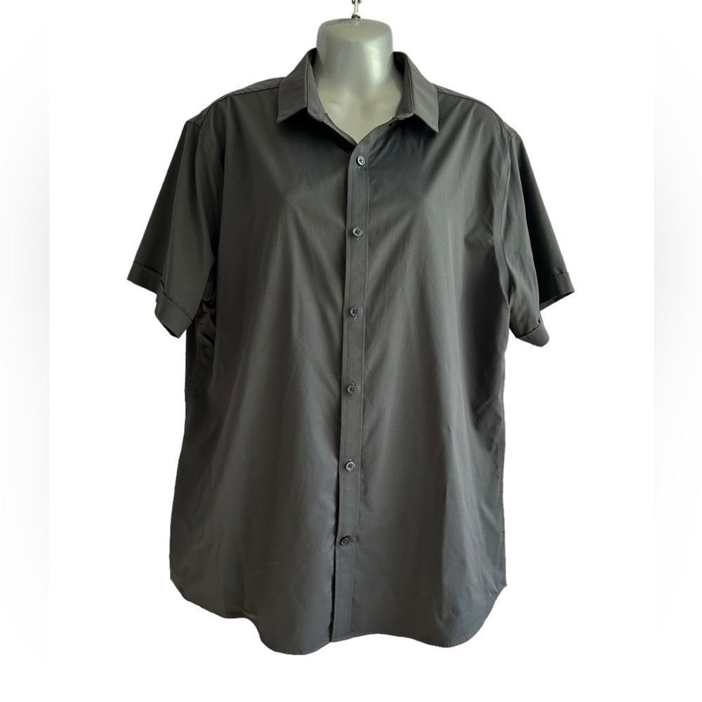 Express Slim Performance Gray Button Down Short S… - image 1